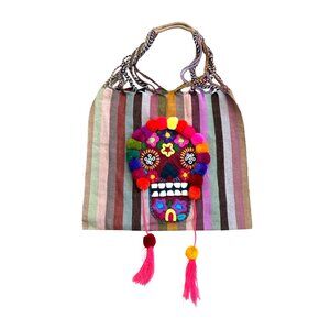 Women's Tote Bag Colorful Handmade Mexican Sugar Skull Tassels Boho Beach Summer